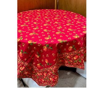 Vintage April Cornell  100% Cotton Red Fruit Tablecloth 50" x 50"